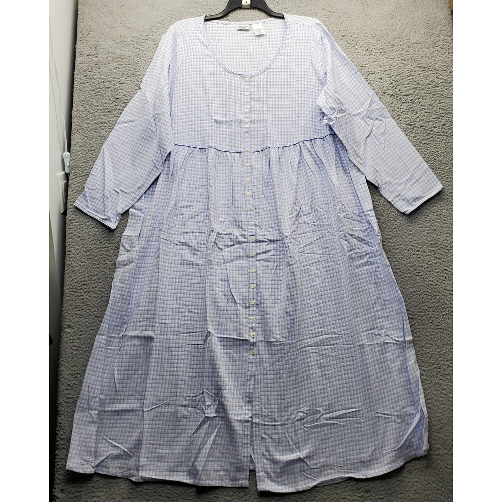 Vtg Delicates Pajama Nightgown Womens 2X Multi Gingham Long Sleeve Button Front
